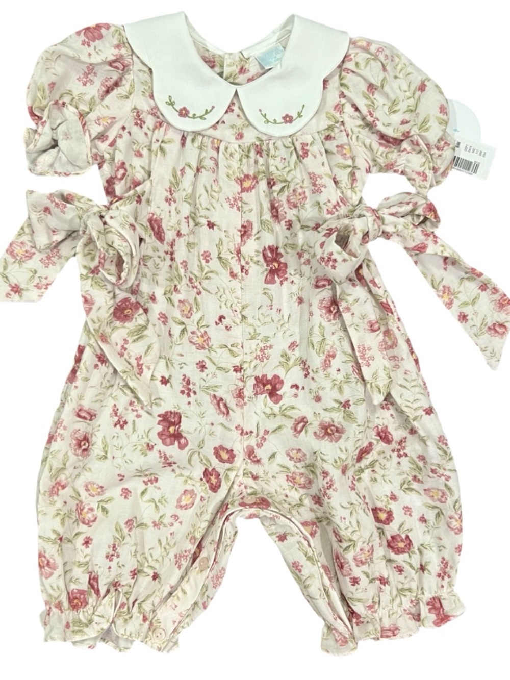 Edgehill Collection Heirloom Cream/Rose Floral Peter Pan Collar Romper Sz 6 Mo